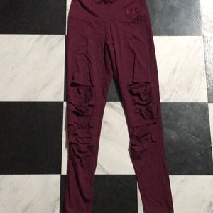 Burgundy PINK slit leggings